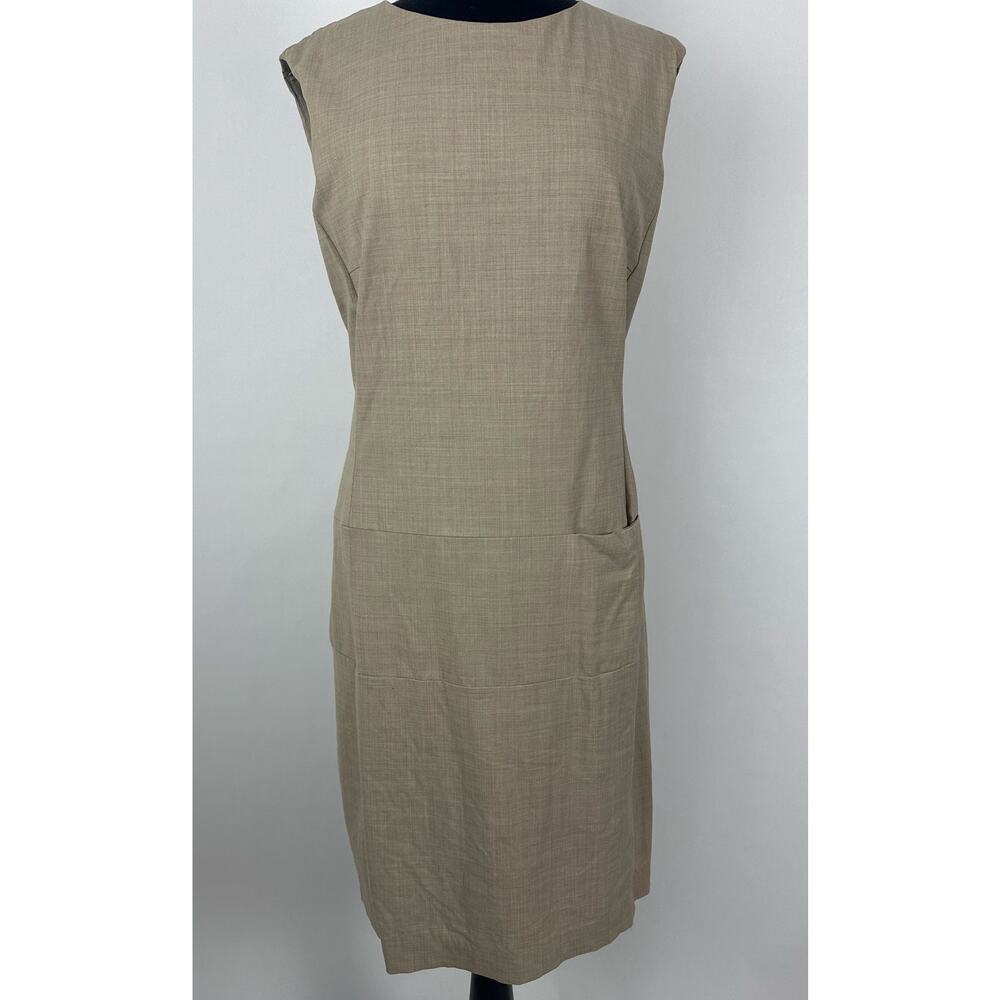 Rene Lezard‎ Minimalist Sheath Virgin Wool Cashmere Dress EU 42 US 12 Neutral